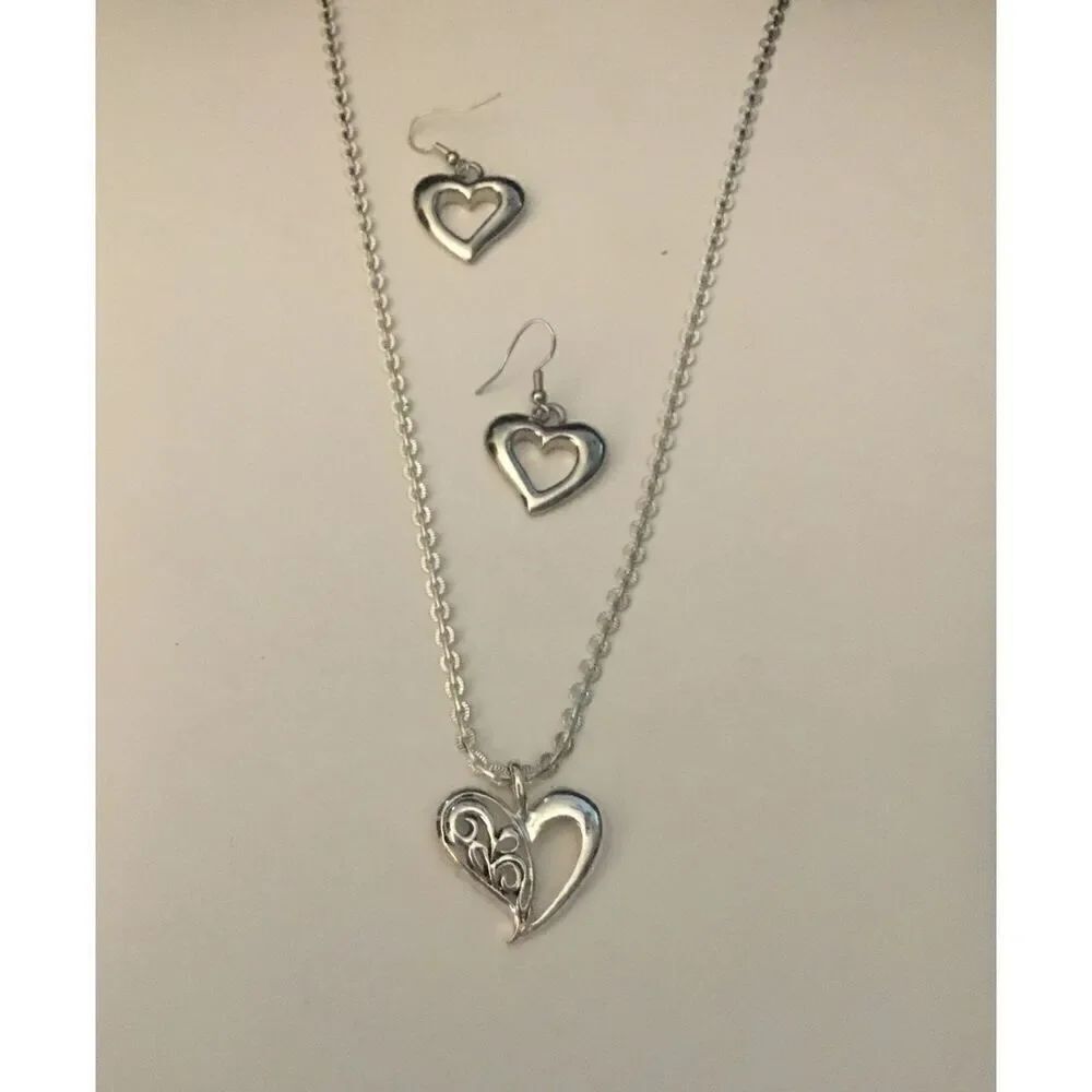 Silver Filigree Heart Necklace/Earrings